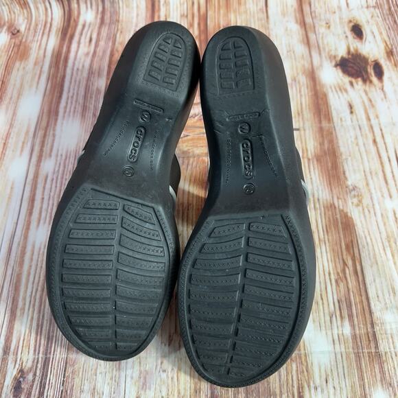 Crocs MADEIRA Size 10 Black Gray Double Strap Wedge Heel Sandal Open Toe Shoes - Picture 8 of 10